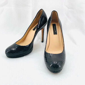 Ann Taylor 6 M Classic Heels Black Leather Snake Embossed‎ Stiletto Preppy City